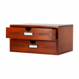 PACKGILO Wooden Storage Box Rustic Desktop Organizer with 2 Drawers Office Desk Accessories Shelf Small Craft Storage Containers Apothecary Cabinet and Chest Jewelry Holder for women(BROWN)