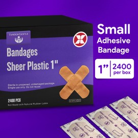 Adhesive Bandage - Case of 2400 1" Flexible Sheer Plastic Bandages for Cuts, Scrapes, Burns - Latex Free, Sterile Small Bandages
