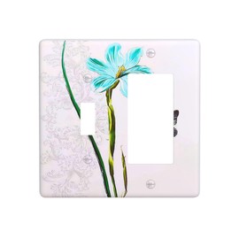 Floral Flower Teal Butterfly 2-Gang 1-Toggle 1-Decora/Gfci Device Combination Light Switch Cover Decorative Outlet Cover Wall Plate Switchplate Faceplate for Home Decor