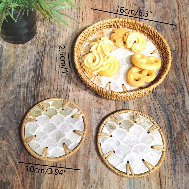 Chicapica 6" Mini Lazy Susan Turntable with 2 Rattan Coasters