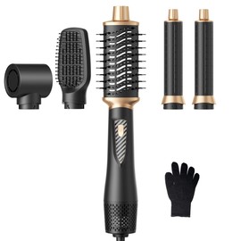 Atopskins 5 in 1 Blow Dryer Brush Set, 1000W Professional Hot Air Styler, Ionic Hair Dryer Brush, 3 Heat Settings, Auto Curling, Fast Drying, Ideal Hair Styling Tools Gift for Women, Black
