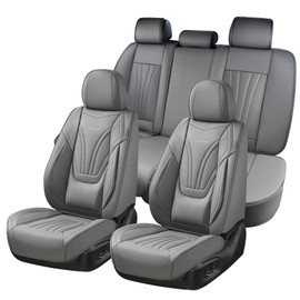 Coverado Car Seat Covers Full Set, 5 Piece Car Seat Protector with Lumbar Support & Removable Headrest, Breathable Leather Front Rear Seat Cushion Universal Fit for Truck Automotive Gray