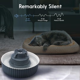 Lawfery Ceramic Cat Water Fountain, 2.1L/71oz Cat Fountain with 3 Carbon Filters and 2 Quiet Pumps, Cupcake Pet Water Dispenser for Cats and Dogs (Grey)