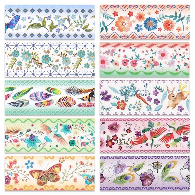 Zellykool Washi Tape Set 10 Rolls, Embroidery Patterns Decorative Paper