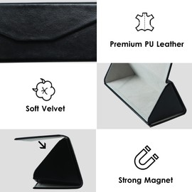 LifeArt 2 Pack Eyeglasses Case - Foldable Holder Well Protected Easy to Carry- Matte Leather & Magnet Closure for Reading, School, Office (Black+Brown)