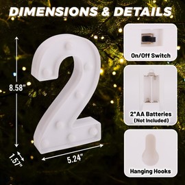 TEHIBIEN LED Light Up Marquee Letters, Battery Powered Decorative LED Letter Lights, Alphabet Light Up Letters for Wedding Birthday Party,Holiday Lamp or Home Bar Decoration (Number 2)