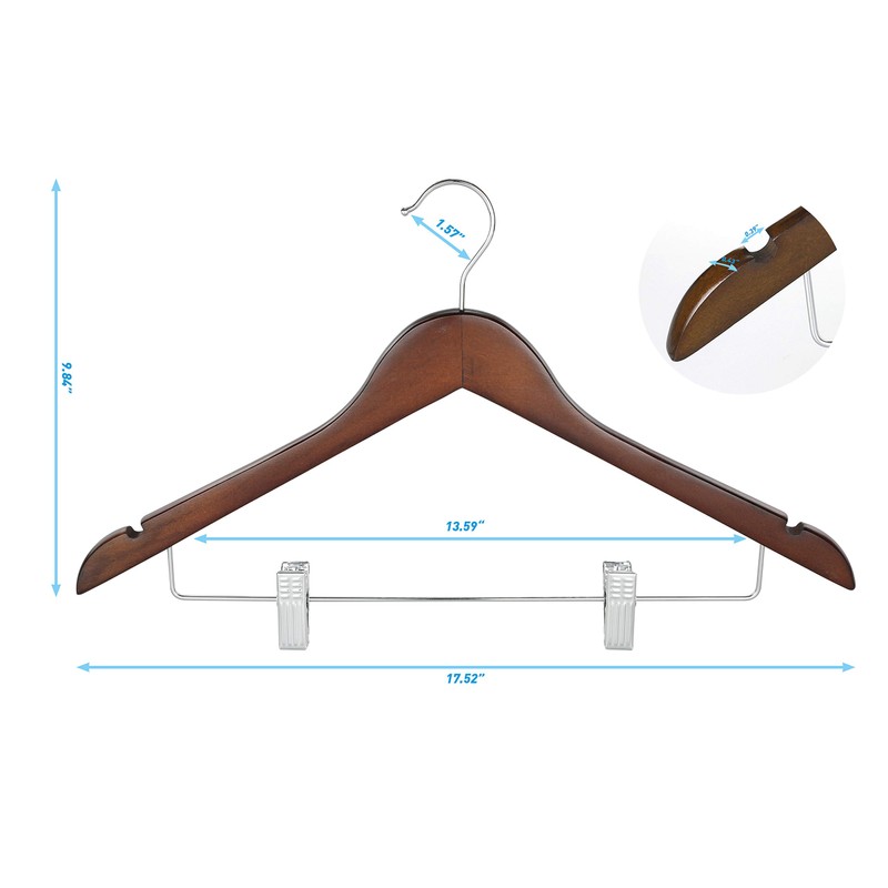 TOPIA HANGER Wooden Suit Hangers with Adjustable Metal Clips (10