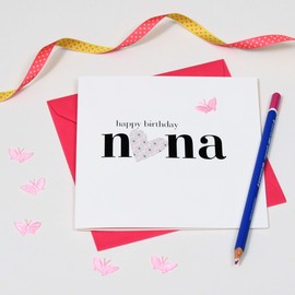 Claire Giles Happy Birthday Nana Card, Embellished with a Fabric Butterfly Pink HNS24, 150mm x 150mm