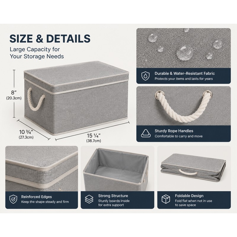 3-Pack Foldable Storage Bins with Lids, Foldable Baskets with Handles,