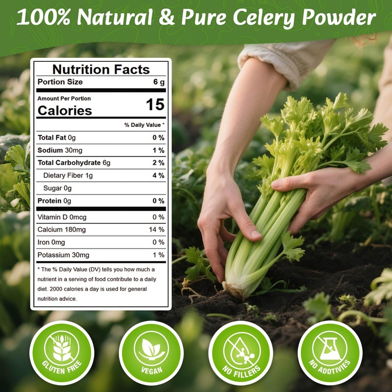 Fangkic Pure Celery Powder, 20 oz/1.25 lb Fresh Celery Juice
