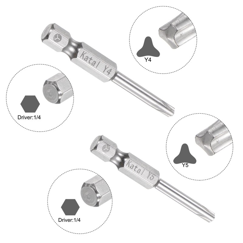 sourcing map Y4-Y8 Tri-Point Screwdriver Bit Set 1/4" Hex Shank