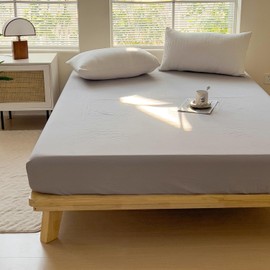 Fitted Sheet Single 100% Cotton Washed Sheet Bed Sheet 200 Piece High Density Fabric Mattress Cover Bed Cover Bed Cover Dust Mite Resistant Soft (Light Gray, Single 100 x 200 x 30 cm)