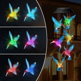Colibries Decorativos Luz Solar,Campanas de Viento con Energía Solar Colgante,Resistente Agua,Gradiente de Color,Colibri Solar Para el jardín,Patio,Casa de Campo y Las Decoraciones de Navidad (Azul)
