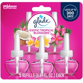 Glade Glade PlugIns Scented Oil 5 Refills, Air Freshener, Exotic Tropical Blossoms, Essential Oil Infused Wall Plug In, 3.35 FL OZ, Pack of 5