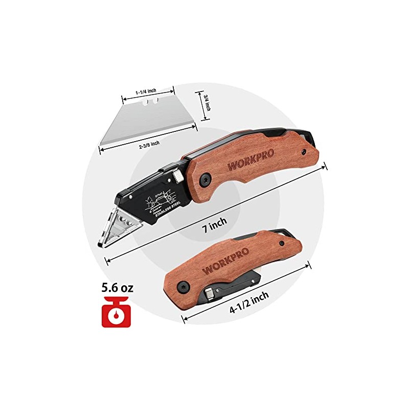 WORKPRO Folding Utility Knife with Stainless Steel Head, Quick-change Blade