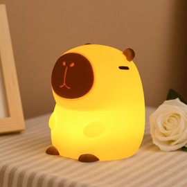 Rytinazzz Capybara Night Light for Kids, Squishy Capybara Lamp, 1200mAh Long-Lasting Battery, Rechargeable Touch Control, Dimmable with 30-Min Timer, Capybara Gifts for Nursery Bedroom Decor