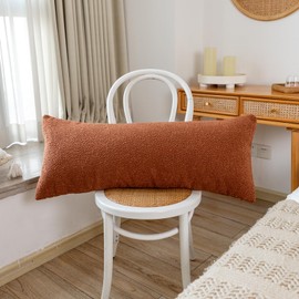 JoraLion 14x36 inch Boucle Lumbar Pillow Cover, Rust Woven Texture Neutral Long Pillow Cover Breathable Cushion Case for Couch Sofa Bed Living Room Home Decor (Cover Only)