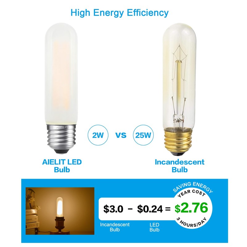 AIELIT T10/T30 Frosted LED Light Bulb 25 Watt Equivalent, Warm