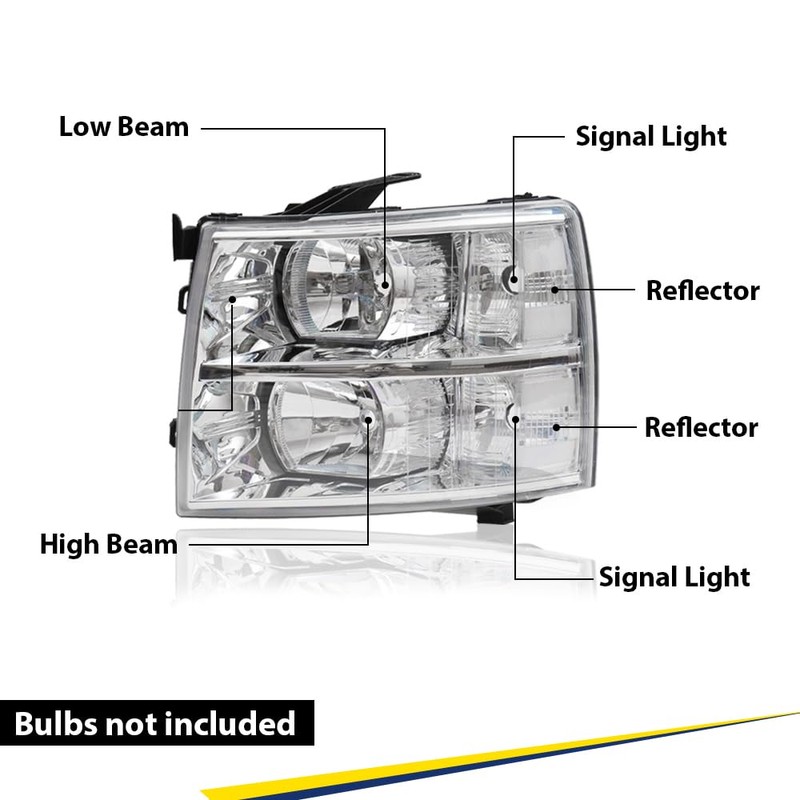 LQI Headlight Assembly Compatible with Chevy Silverado 1500 2007-2013 /Fit