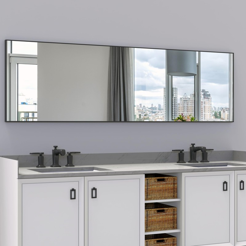 ANYHI Over The Door Mirror, 60"x18" Black Full Length Mirror
