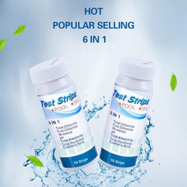 kiniza 50 Pieces 6 in 1 Test Strips, Test Strips for Pool, Drinking Water pH, Chlorine, Alkalinity, Cyanuric Acid and Water Hardness