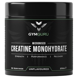 Gym Guru | Creatine Monohydrate Powder | 250g | Micronized - 200 Mesh | Unflavoured Creatine Supplement | 5g Scoop Included | Boost Strength, Performance & Recovery
