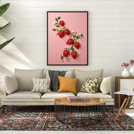 PUAGEMTI Diamond Art Kit for Adults, Strawberries Blossoms Pink Background Diamond Painting for Adults Beginners, DIY 5D Diamond Art Painting Kits Craft for Home Wall Decor 12x16 Inch Frameless