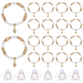 NBEADS 24 Pcs Rosary Bracelet Bulk with Mesh Bags, Crystal Beaded Stretch Rosary Bracelet Baptism Beads Bracelet with Tibetan Charms for Women Men Inspirational Faith Jewelry Gifts, Golden