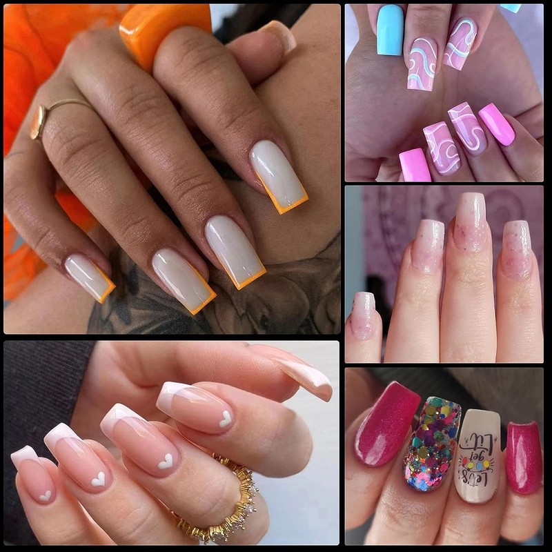 240Pcs Medium Square Nail Tips, Half Matte Full Cover Gel