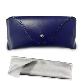 LogHog - Funda de piel portátil para anteojos de sol, funda delgada para mujeres y hombres, funda horizontal para anteojos, Botón-verde azulado, M 码（中码）