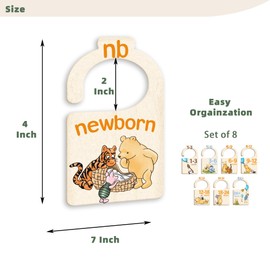JMOST Pooh Bear Baby Closet Dividers for Nursery Closet Organizer, Newborn to 24 Months Size Clothes, Bear Hangers with Size Dividers, Double Sided