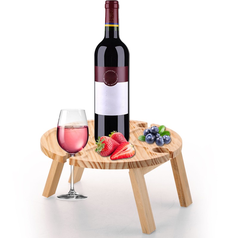 Outdoor Wine Table Portable Folding Wine Table Wooden Wine Glasses