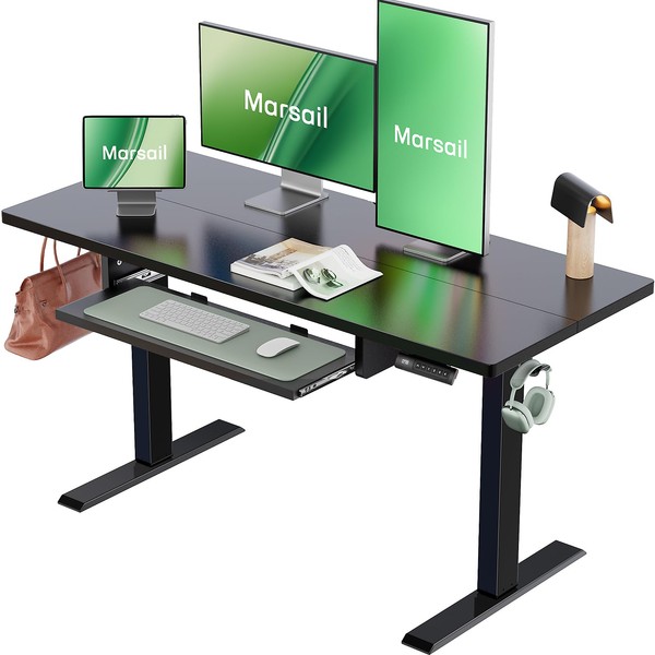 Marsail Electric Standing Desk with Ergonomic Keyboard Tray, 48x24 Inch