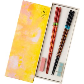 Hashikura Matsukan G-82016 Chopsticks, Dishwasher-Safe, Couples Chopsticks, Natural Wood, Pair Set, 8.9 inches (22.5 cm), Chopsticks Rest Included, Crystal, Night Sky, Black, Red, Made in Japan