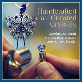 LUCKBOOSTIUM Evil Eye Keychain for Women - Blue Butterfly Keychain with Rhinestones, Purse Charms, Bag Decorations, Evil Eye Car Accessories, Rear View Mirror & Home Ornament, Evil Eye Gifts