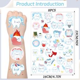 Yoyuspy Tooth Temporary Tattoos Stickers - 200+ Dental Health Kids Tattoos Temporary Cartoon Teeth Fake Tattoos Gifts Cute Tooth Fairy Themed Party Decorations Favors Supplies for Boys Girls Prizes