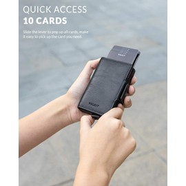 VULKIT Credit Card Holders for Men RFID Blocking Double Pop Up Metal Case Leather Men's Wallets Magnetic Closure with 2 Slots for 10-14 Cards, Black