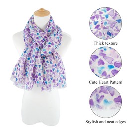 E-Clover Heart Scarf for Women Lightweight Purple Blue Cotton Scarves Fashion Shawl Wraps Head Scarf