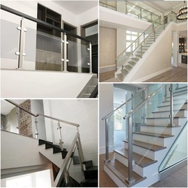 WAMVZYX Glass Deck Railing System Glass Panel Post, Platform Deck Glass Railing Post Gold, Square Post Handrails Fence Pole for Outdoor Balcony Balustrade, Stainless Steel Glass Panels Cla