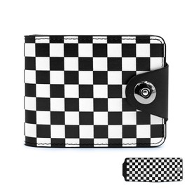 Tezmd Black and White Checkered Small Wallet Leather Slim Bifold Credit Wallets RFID Blocking Card Holder Zipper Coin Pocket Cash Purse with ID Window