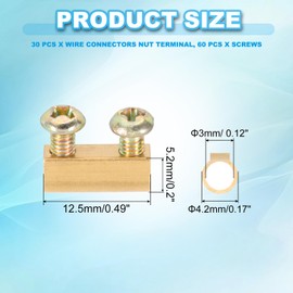 PATIKIL 12.5x4.2x5.2mm Wire Connectors Nut Terminal, 30 Pcs 10 A Brass Splicing Quick Wiring Connection Terminal Circuit Connector Nut Kit with Screws, Brass Tone