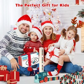 Domino Train Toy Set with 120PCS Domino Blocks, Automatic Domino Laying Electric Train with Sound, Kids Building and Stacking Train Dominoes Game Toys for 3+ Years Old Boys and Girls (120pcs)