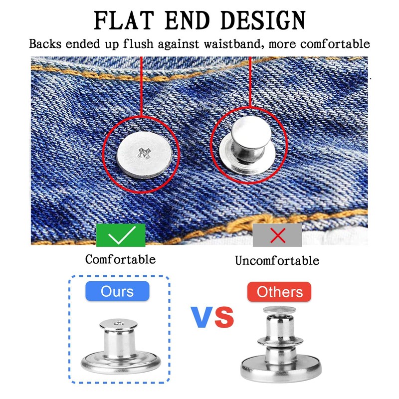 17MM Jean Buttons for Loose Jeans, No Sew Jean Buttons