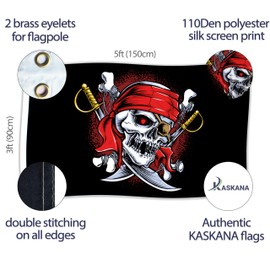 Pirate Flag – Jolly Roger Flag with Crossed Rapires – Funny Flag – 110Den polyester - Double Seam - 2 brass eyelets, large 5ft x 3ft