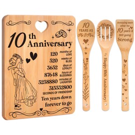 10th Wedding Anniversary Cutting Board Set, Happy 10th Anniversary Unique Gifts for Couple Parents Wife Husband Friends, Tin Gifts for 10th Anniversary Cutting Board Gifts Ideas