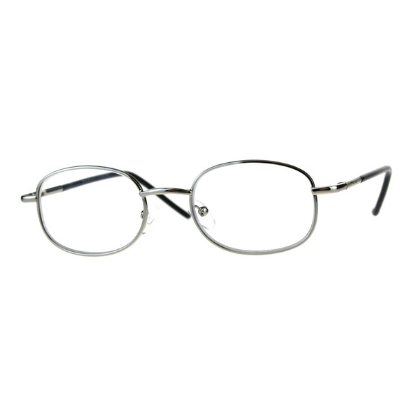 PASTL Clear Glasses Bifocal Reading Lens Small Oval Frame Spring Hinge Silver +1.75