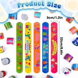 RICEDUO 36 Pcs Happy Birthday Slap Bracelets for Kids, 12 Styles Colorful Bulk Slap Wristbands - Birthday Snap Bracelets for Summer Party Favors Gift Exchange