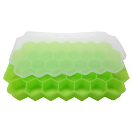 Gadgetime USA 1 Pack Honeycomb ice tray with Cover - Fun Shaped Mold for Freezer, Cocktails - Stackable, BPA & Odor Free - Silicone (Green)