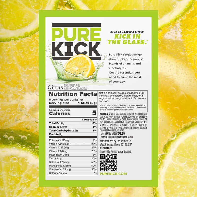 PURE KICK Hydration Singles To Go Drink Mix, Citrus, Includes