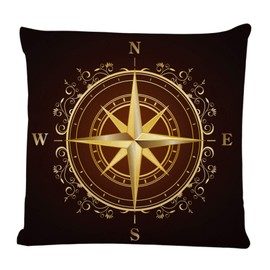 Ofocam Throw Pillow Cover Map Golden Ornate Compass Rose Treasure Old Nautical Gold Ship Square Decorative Throw Pillow Cushion Case for Home Couch Living Room Bed Sofa Car 18 x 18 Inch Pillowcase
